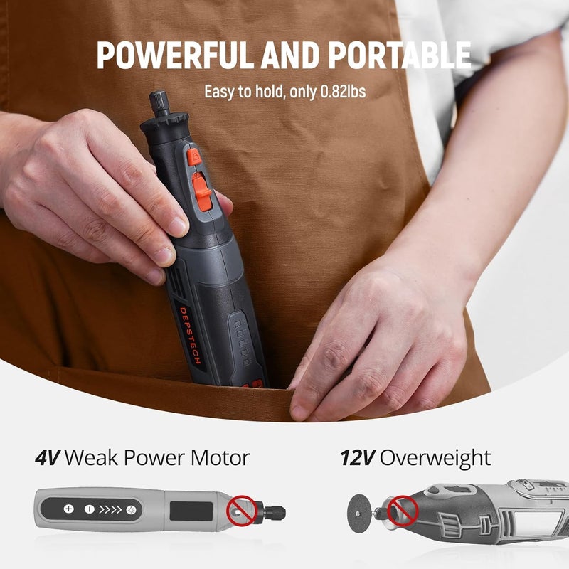 DEPSTECH Cordless Rotary Tool Kit, 8V 2.5Ah Larger Battery, 5-Speed 30000RPM Max, LED Work Light, Power Multi Tool 47Pcs Enduring Accessories Set for Carving, Polishing, Sanding, Drilling, DIY Crafts - Image 5